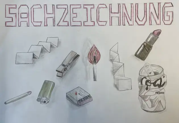 Parallelperspektive und das realistische Darstellen von Alltagsgegenständen mit Bleistift - 7E